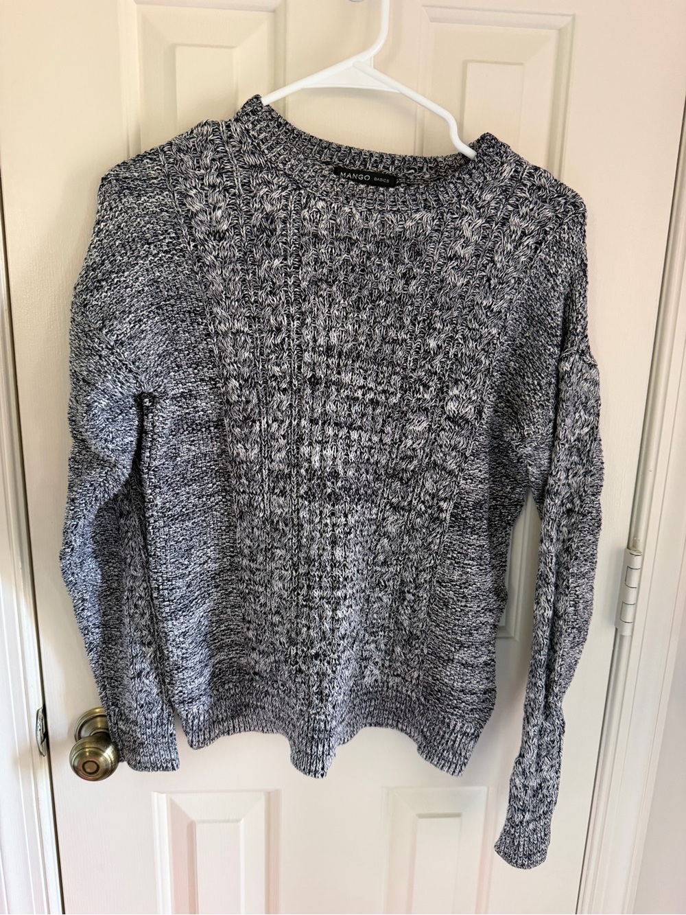 Mango Black & White Marled Crew Neck Sweater